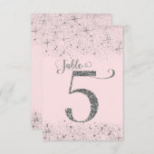 Blush Pink Silver Glitzer Tischnummern Nummer 5 (Vorne/Hinten)