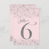 Blush Pink Silver Glitzer Tischnummern Nummer 6 (Vorne/Hinten)