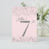 Blush Pink Silver Glitzer Tischnummern Nummer 7 (Stehend Vorderseite)
