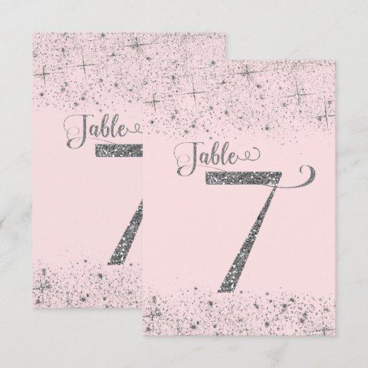 Blush Pink Silver Glitzer Tischnummern Nummer 7 (Vorne/Hinten)