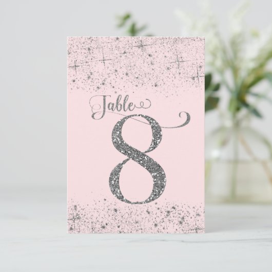 Blush Pink Silver Glitzer Tischnummern Nummer 8 (Stehend Vorderseite)