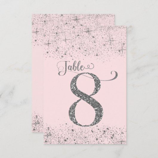 Blush Pink Silver Glitzer Tischnummern Nummer 8 (Vorne/Hinten)