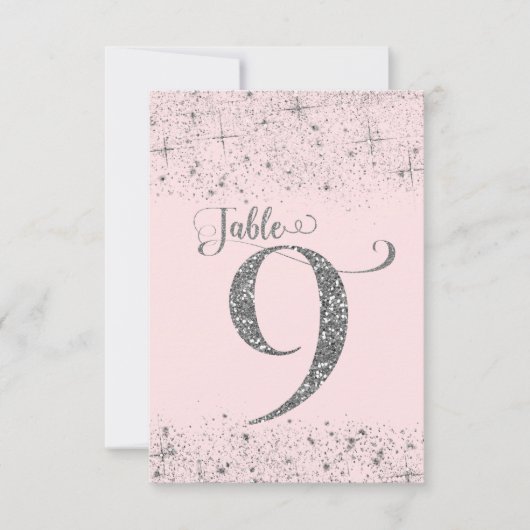 Blush Pink Silver Glitzer Tischnummern Nummer 9 (Vorderseite)