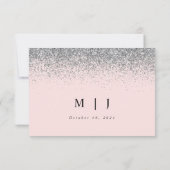Blush Pink & Silver Glitzer Wedding RSVP Card (Rückseite)