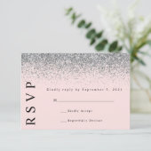 Blush Pink & Silver Glitzer Wedding RSVP Card Karte (Stehend Vorderseite)