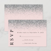 Blush Pink & Silver Glitzer Wedding RSVP Card Karte (Vorne/Hinten)