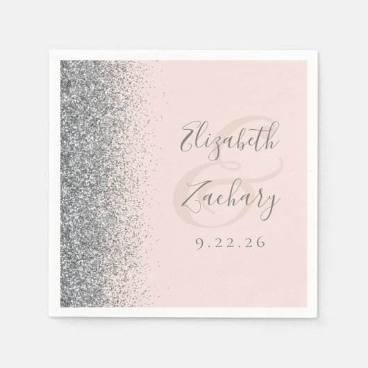 Blush Pink Silver Glitzer Wedding Serviette (Vorderseite)