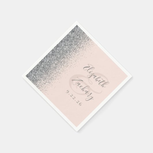 Blush Pink Silver Glitzer Wedding Serviette (Ecke)