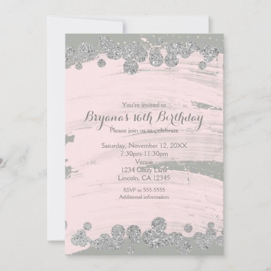 Blush Pink Silver & Grau Sparkle Dots Glam Party Einladung (Vorderseite)