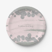 Blush Pink Silver & Grau Sparkle Dots Glam Party Pappteller (Vorderseite)