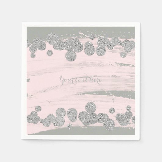 Blush Pink Silver & Grau Sparkle Dots Glam Party Serviette (Vorderseite)
