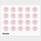 Blush Pink Silver Mit Monogramm Letter M Wedding Runder Aufkleber (Blatt)