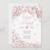 Blush Pink Silver Rose Butterfly Flora Quinceanera Einladung (Vorderseite)