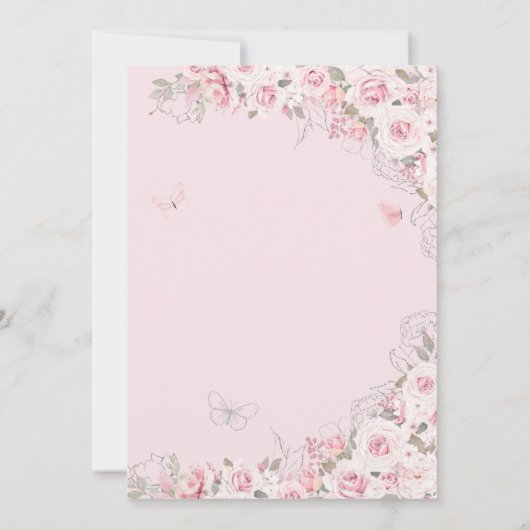 Blush Pink Silver Rose Butterfly Flora Quinceanera Einladung (Rückseite)