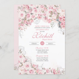 Blush Pink Silver Rose Garten Blossom Quinceanera Einladung