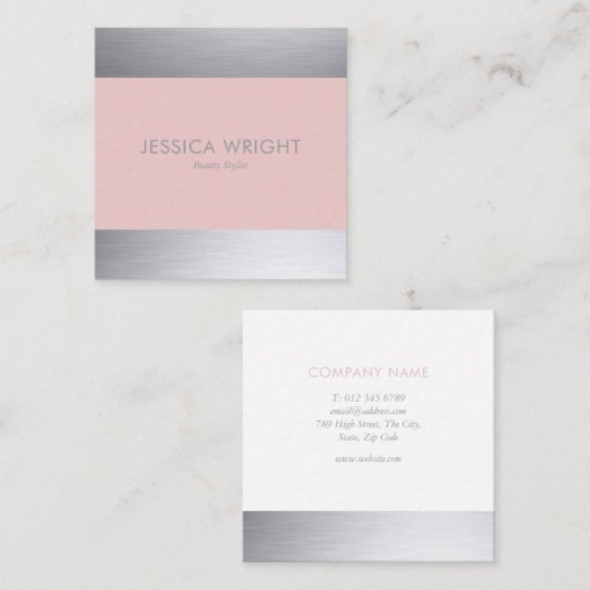 Blush Pink Silver Shimmer Classic Beruflich Quadratische Visitenkarte (Vorne/Hinten)
