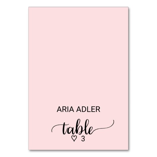 Blush Pink Simple Calligraphy Escort-Platzkarten Tischnummer (Vorderseite)