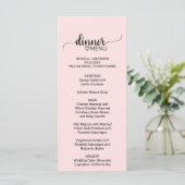Blush Pink Simple Calligraphy Wedding Menu Menükarte (Stehend Vorderseite)
