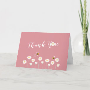 Blush Pink Simple Daisy Floral Baby Dusche Dankeskarte
