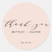 Blush Pink Simple Elegant Danke Hochzeit Runder Aufkleber (Vorderseite)