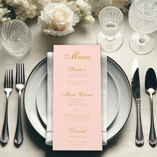 Blush Pink Simple Elegant Script Calligraphy Menükarte
