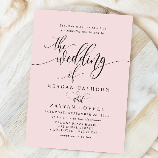 Blush Pink Simple Modern Script Wedding Einladung