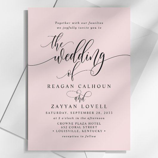 Blush Pink Simple Modern Script Wedding Einladung