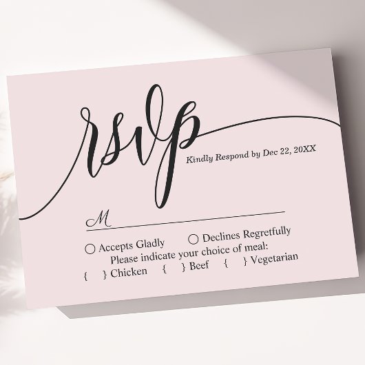 Blush Pink Simple Script Wedding RSVP Card Karte