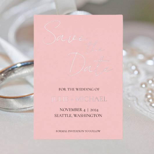 Blush Pink Simple Style Wedding Save the Date Folieneinladung