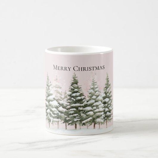 Blush Pink Snow Christmas Trees Kaffeetasse (Mittel)