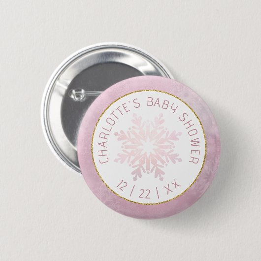 Blush Pink Snowflake Babyduschtaste Button (Vorne & Hinten)