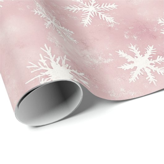 Blush Pink Snowflakes Christmas Geschenkpapier (Rolleneckpunkt)