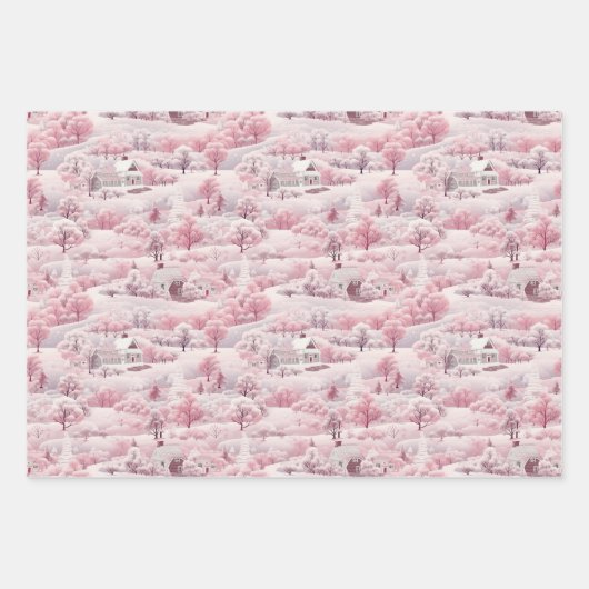 Blush Pink Snowscaps Weihnachtswrapping Paper Set Geschenkpapier Set (Vorderseite 3)