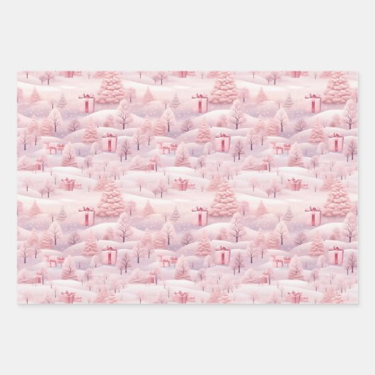 Blush Pink Snowscaps Weihnachtswrapping Paper Set Geschenkpapier Set (Vorderseite 2)