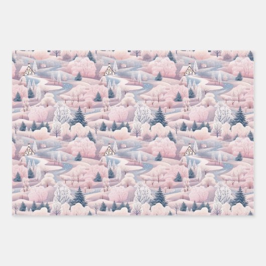 Blush Pink Snowscaps Weihnachtswrapping Paper Set Geschenkpapier Set (Vorderseite)