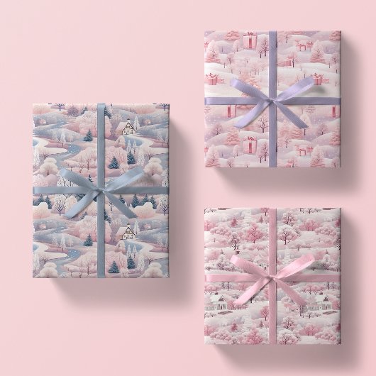 Blush Pink Snowscaps Weihnachtswrapping Paper Set Geschenkpapier Set