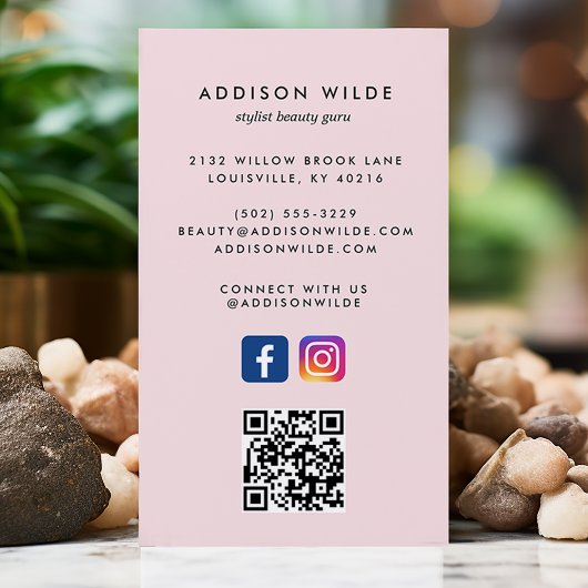Blush Pink Social Media Instagramm Facebook QR Cod Visitenkarte