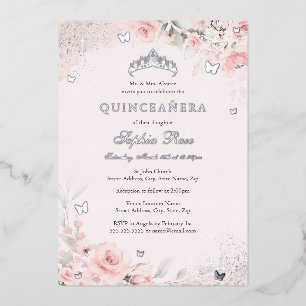 Blush Pink Soft Rose Schmetterling Silber Quincean Folieneinladung