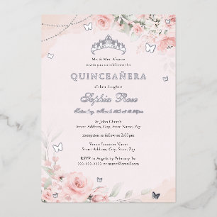 Blush Pink Soft Rose Schmetterling Silber Quincean Folieneinladung