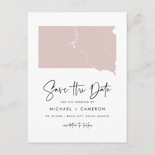 Blush Pink South Dakota Karte Save the Date (Vorderseite)