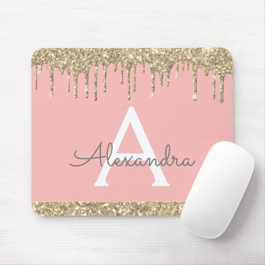 Blush Pink Sparkle Glitzer Monogram Name Mousepad (Mit Mouse)