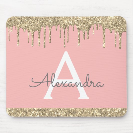 Blush Pink Sparkle Glitzer Monogram Name Mousepad (Vorne)