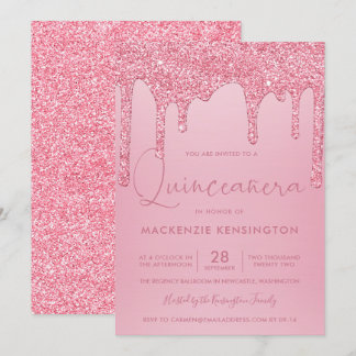 Blush Pink Sparkle Glitzer Tropfen Quinceañera Einladung