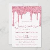 Blush Pink Sparkle Glitzer Tropfen Quinceañera Einladung (Vorderseite)
