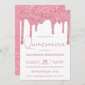 Blush Pink Sparkle Glitzer Tropfen Quinceañera Einladung (Vorne/Hinten)