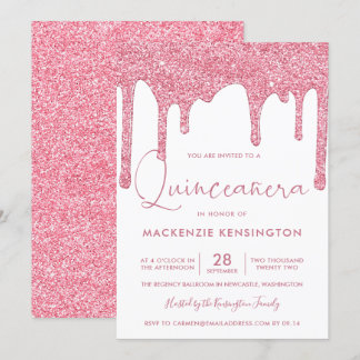 Blush Pink Sparkle Glitzer Tropfen Quinceañera Einladung