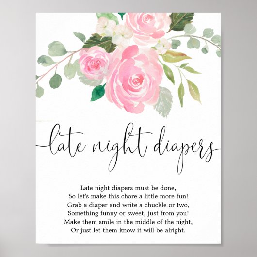 Blush pink Späte Nacht Windeln Baby Dusche Spiel Poster (Vorne)