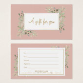 Blush Pink Spring Blätter Script Geschenkgutschein (Vorne & Hinten)