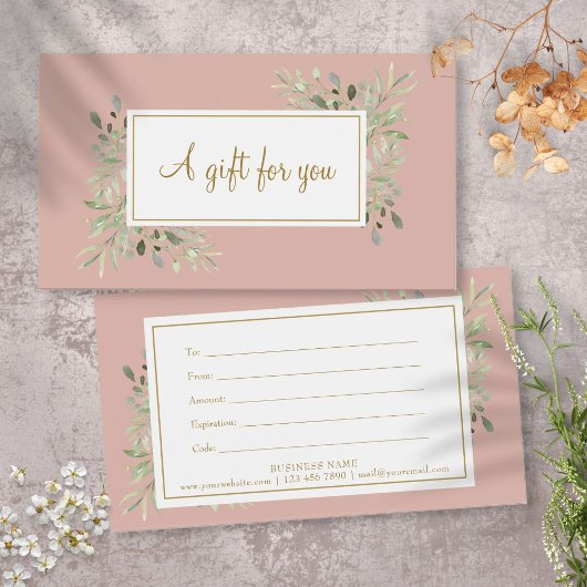 Blush Pink Spring Blätter Script Geschenkgutschein
