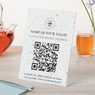 Blush Pink Spritzer QR Code Salondienste Zeichen Sockelschild